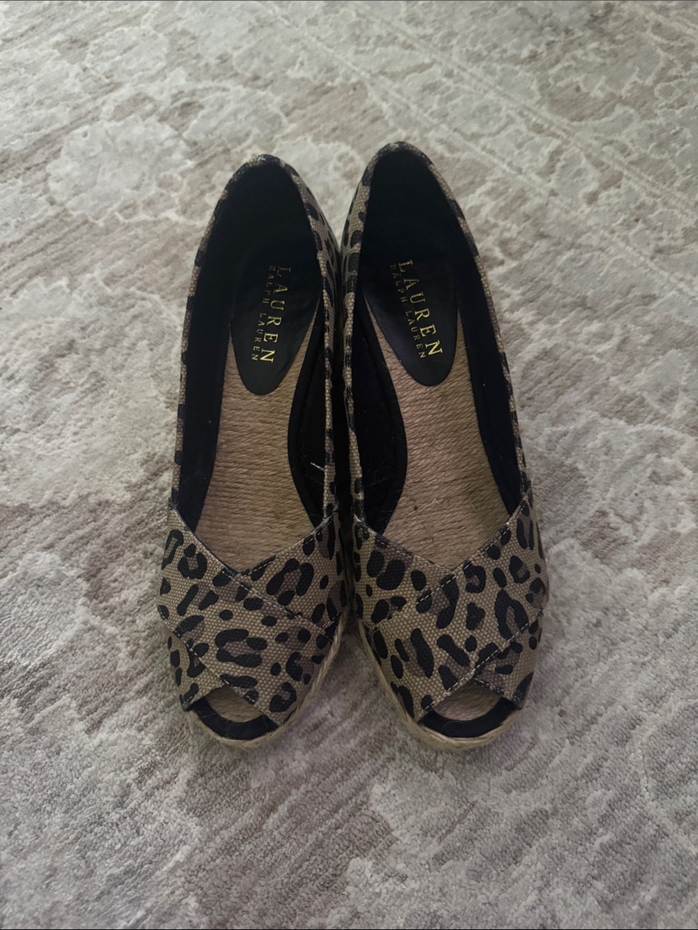 Lauren Ralph Lauren Leopard-Print Wedge Espadrilles in Tan and Black
